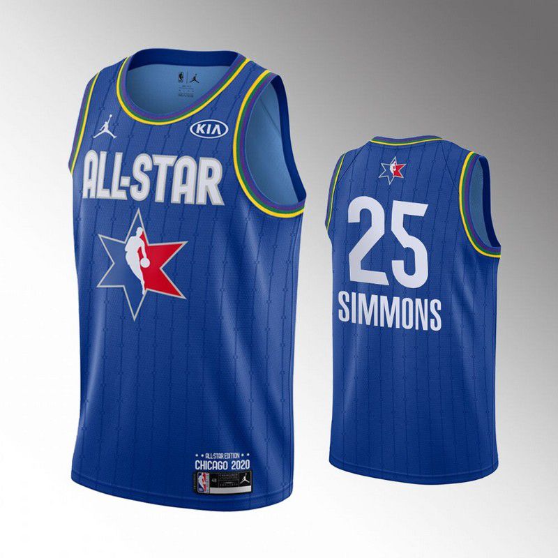 Men Philadelphia 76ers 25 Simmons Blue 2020 All Star NBA Jerseys